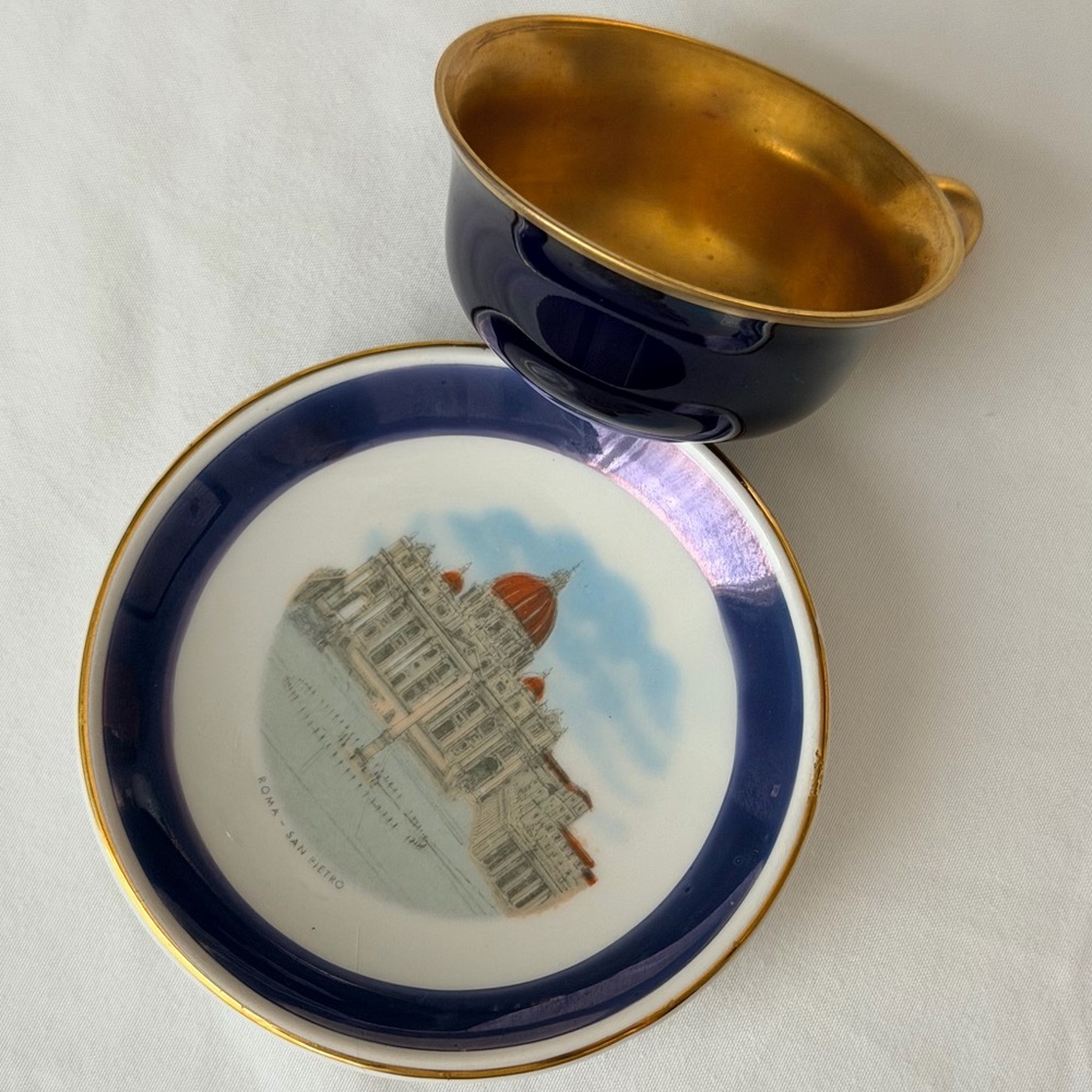 Antique Mini Bavaria Dark Blue Roma San Pietro Demitasse Espresso Cup & Saucer